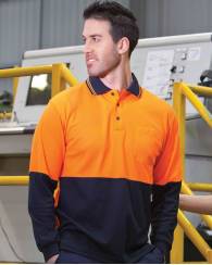 Cotton Back Polo L/S, Hi Vis